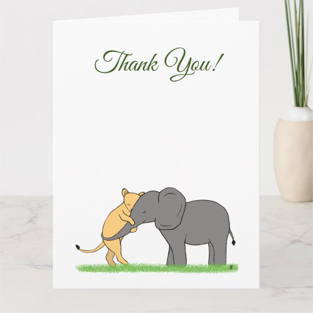 Carte de remerciements - Lion et éléphant (Devant)