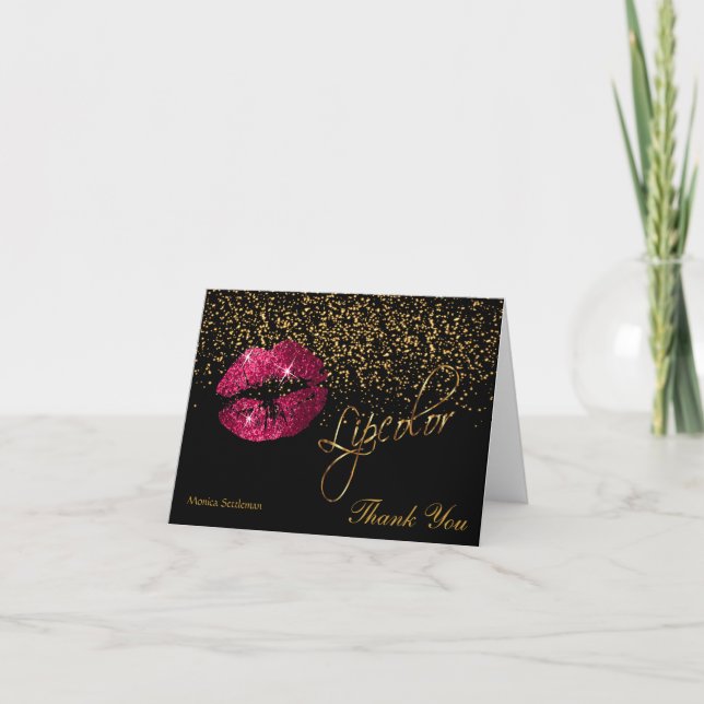 Carte De Remerciements Lipcolor Hot Rose lèvres sur noir (Devant)