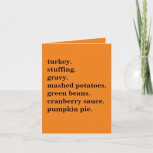 Carte De Remerciements Liste de repas de Thanksgiving personnalisée