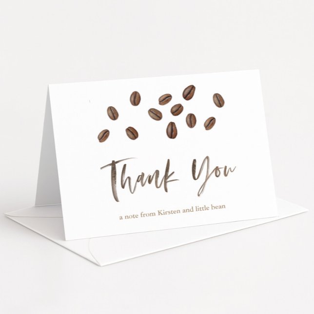 Carte De Remerciements Little Bean Is Brewing Coffee Theme Baby Shower (A minimalist coffee bean thank you card for a love is brewing or baby is brewing theme shower)