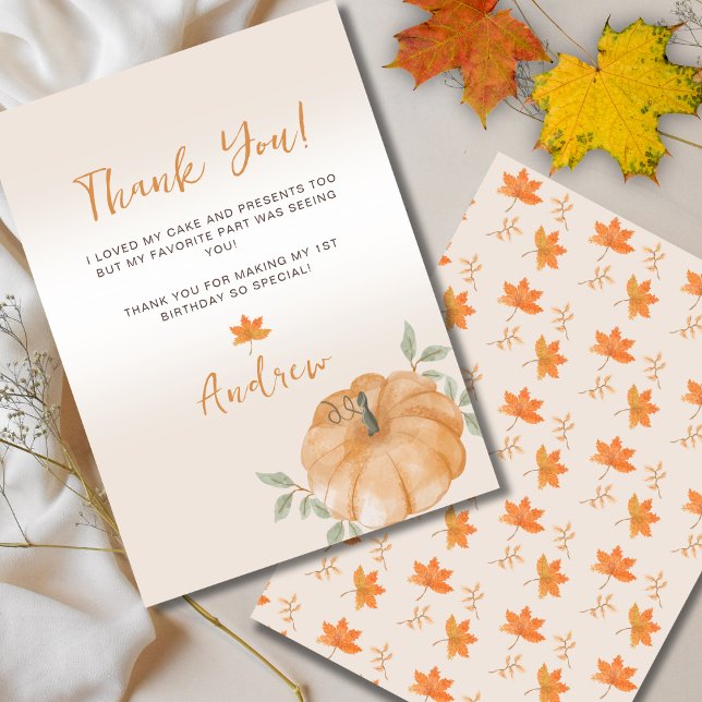 Carte De Remerciements Little Citrouille Automne 1er anniversaire (Créateur téléchargé)