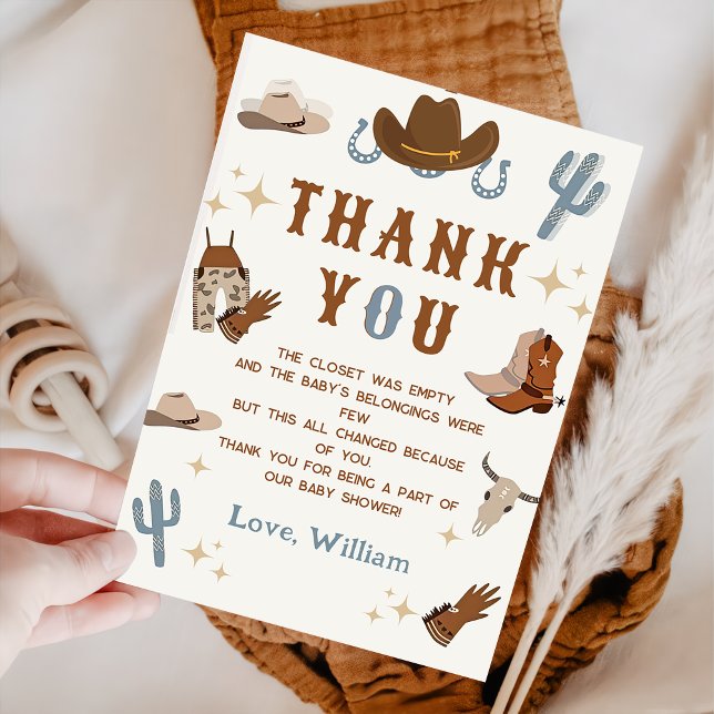 Carte De Remerciements Little Cowboy Rodeo Baby shower occidental (Créateur téléchargé)