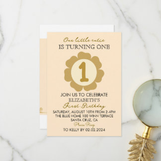 Carte De Remerciements Little Cutie Gold Floral 1er anniversaire Invitati