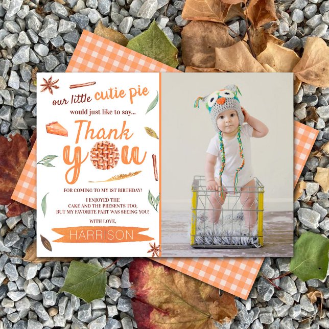 Carte De Remerciements Little Cutie Pie Fall Photo 1er anniversaire (Créateur téléchargé)