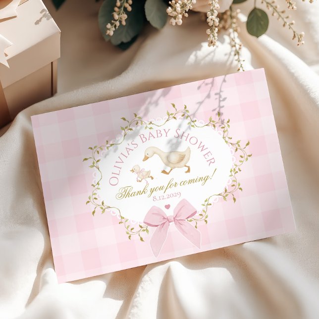 Carte De Remerciements Little Goose Pink Bow Baby girl Shower (Créateur téléchargé)