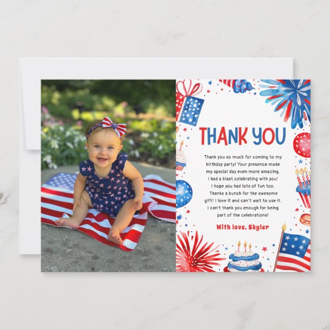 Carte De Remerciements Little Miss Independent 4 juillet 1er anniversaire (Devant)