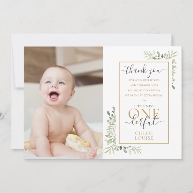 Carte De Remerciements Little Miss ONEderful Girl 1st Birthday mignonne P (Devant)