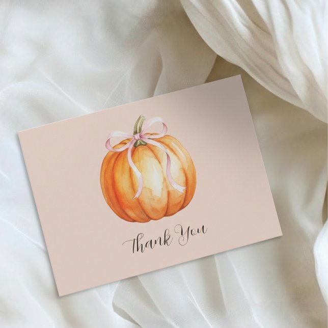 Carte De Remerciements Little Pumpkin Pink Bow Baby Shower  (Créateur téléchargé)