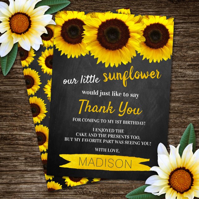 Carte De Remerciements Little Sunflower Chalkboard Anniversaire (Créateur téléchargé)