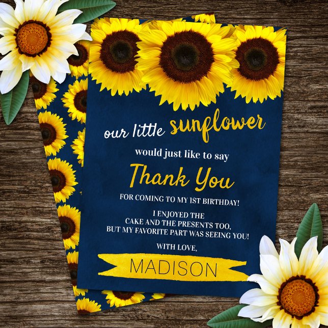 Carte De Remerciements Little Sunflower Navy Blue Anniversaire (Créateur téléchargé)
