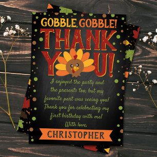 Carte De Remerciements Little Turkey Fall Thanksgiving 1er anniversaire