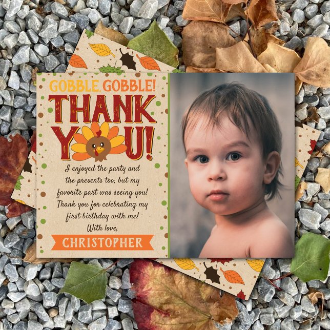 Carte De Remerciements Little Turkey Fall Thanksgiving 1er Birthday Photo (Créateur téléchargé)