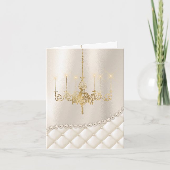 Carte De Remerciements L'ivoire d'éclairage de lustre de mariage perle le (Devant)