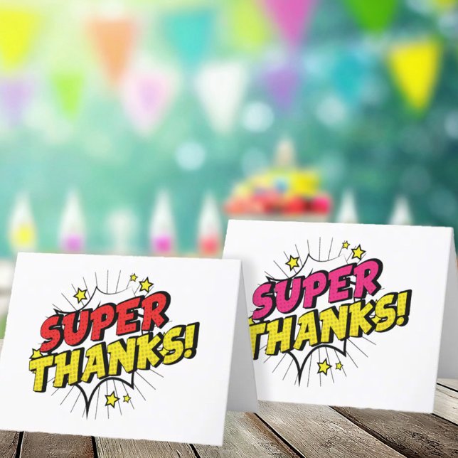 Carte De Remerciements Livre de bande dessinée rose et violet Superhero f (Créateur téléchargé)