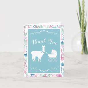 Carte De Remerciements Llama Baby shower Cute Blue Boy