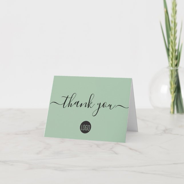 Carte De Remerciements Logo d'affaires vert simple personnalisé (Devant)