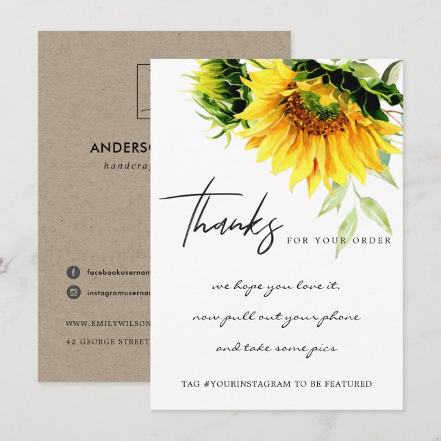 CARTE DE REMERCIEMENTS LOGO D'ENTREPRISE FLORALE JAUNE (Devant / Derrière)