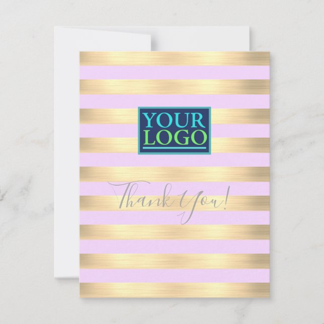 Carte De Remerciements Logo d'entreprise, Nom Gold & Lilac Stripes, Mt.Gr (Devant)