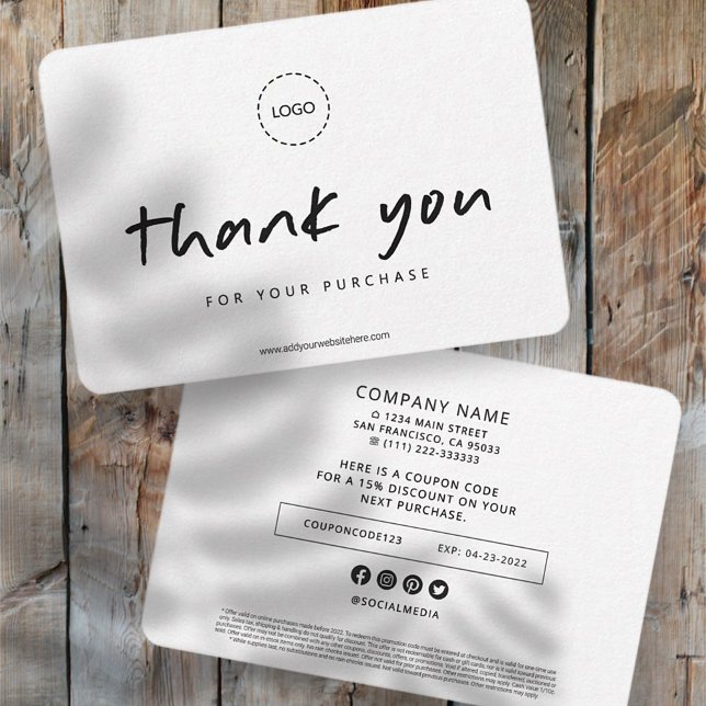 Carte De Remerciements Logo d'entreprise simple et moderne Coupon Promo (Créateur téléchargé)