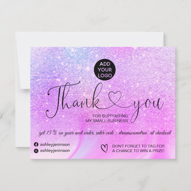 Carte De Remerciements Logo en marbre violet parties scintillant commande (Devant)