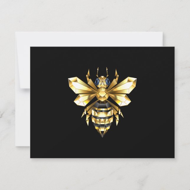 Carte De Remerciements Logo Faux Gold Foil Bee Polygonal sur Noir (Devant)