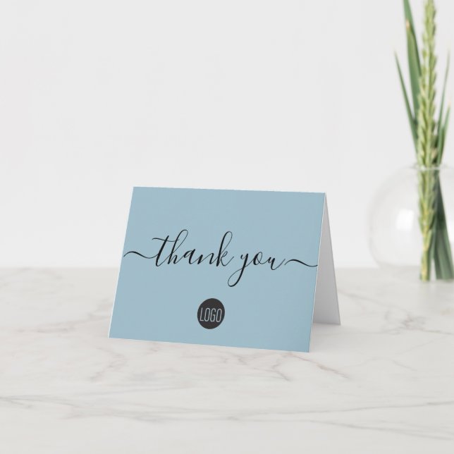Carte De Remerciements Logo simple Dusty bleu Business personnalisé (Devant)
