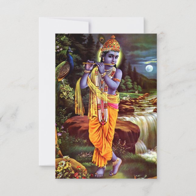 Carte De Remerciements Lord Krishna avec Flute Hindu Dieu (Devant)