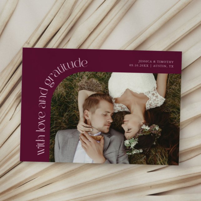 Carte De Remerciements Love and Gratitude Cranberry Wedding Photo (Créateur téléchargé)