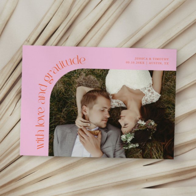 Carte De Remerciements Love and Gratitude Orange Pink Wedding Photo (Créateur téléchargé)