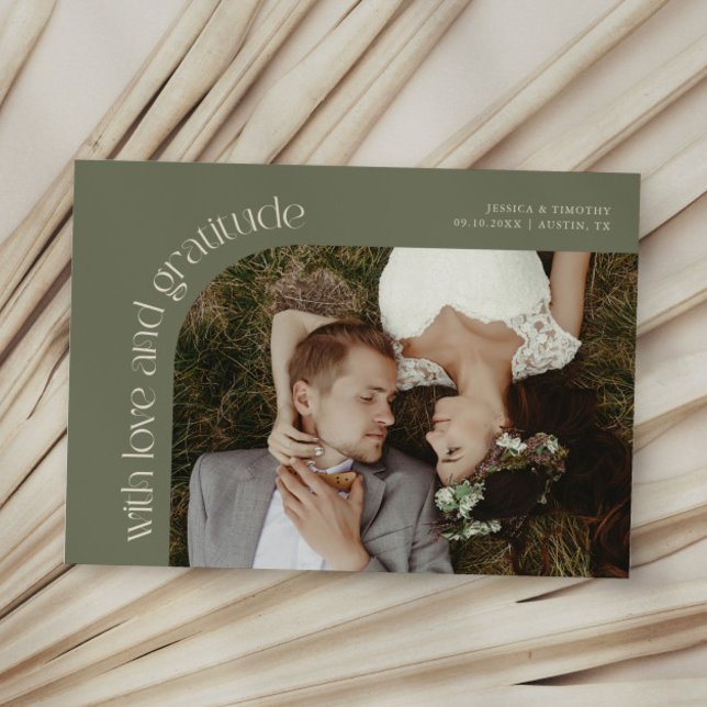Carte De Remerciements Love and Gratitude Sage Green Wedding Photo (Créateur téléchargé)