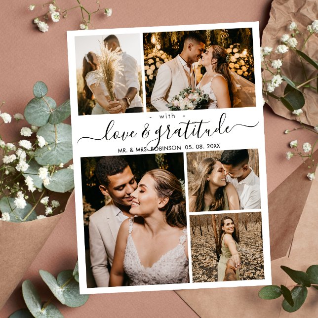 Carte De Remerciements Love and Gratitude Script 5 Photo Collage Mariage (Créateur téléchargé)