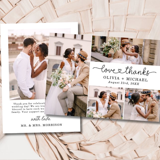 Carte De Remerciements Love and Thanks 5 Photo Collage Script Mariage (Créateur téléchargé)