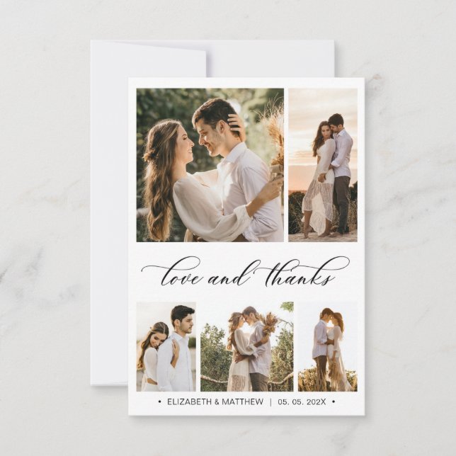 Carte De Remerciements Love and Thanks Calligraphy Photo Collage Mariage (Devant)