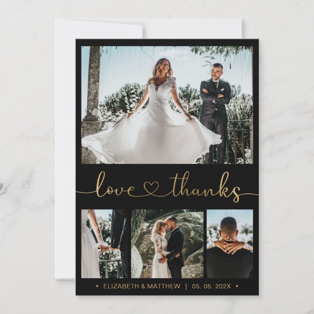 Carte De Remerciements Love and Thanks Gold Heart Script 4 Mariage photo (Devant)