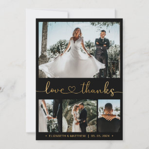 Carte De Remerciements Love and Thanks Gold Heart Script 4 Mariage photo