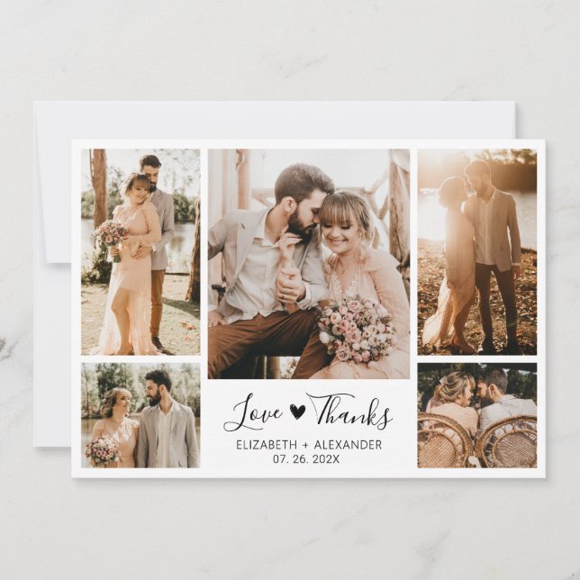 Carte De Remerciements Love and Thanks Heart Mariage Photo Collage (Devant)