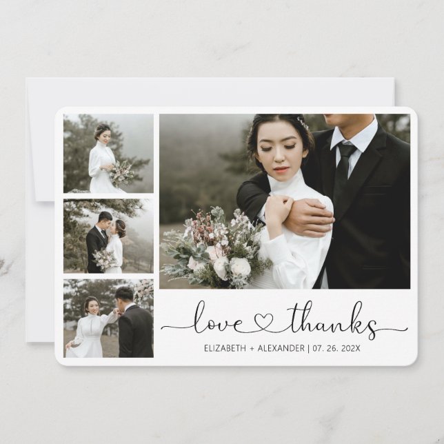 Carte De Remerciements Love and Thanks Heart Script Mariage Photo (Devant)