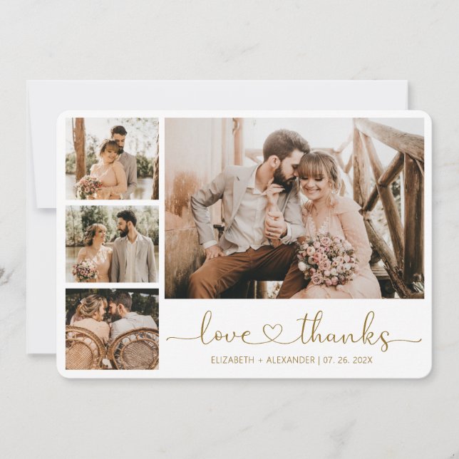 Carte De Remerciements Love and Thanks Heart Script Mariage Photo Collage (Devant)
