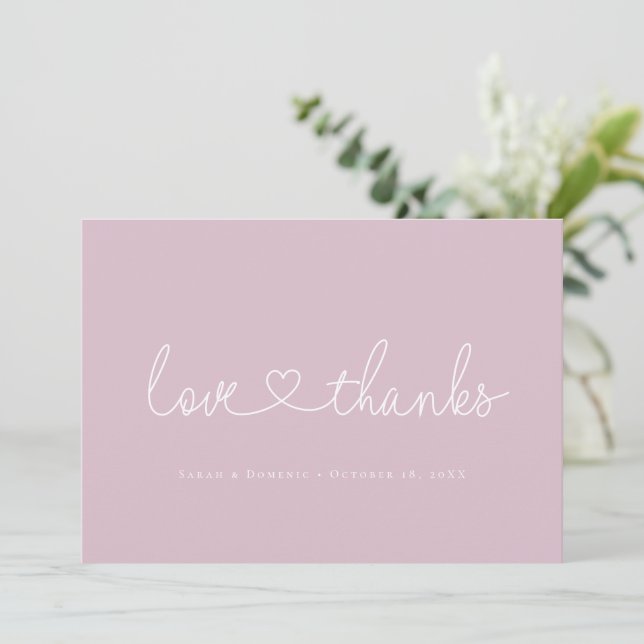 Carte De Remerciements Love and Thanks Minimal script heart photo pink (Debout devant)