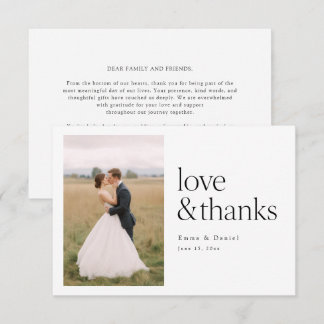 Carte De Remerciements Love and Thanks Minimalist Chic Photo Wedding