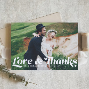 Carte De Remerciements Love and Thanks Retro Script Photo Mariage