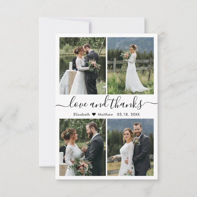 Carte De Remerciements Love and Thanks Script 4 Photo Collage Mariage (Devant)
