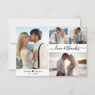 Carte De Remerciements Love and Thanks Script 4 Photo Collage Mariage