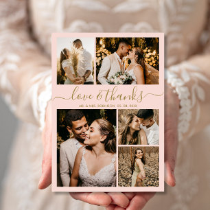 Carte De Remerciements Love and Thanks Script Blush Photo Collage Mariage