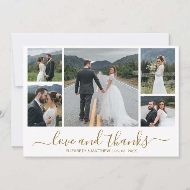 Carte De Remerciements Love and Thanks Script Grid Photo Collage (Devant)