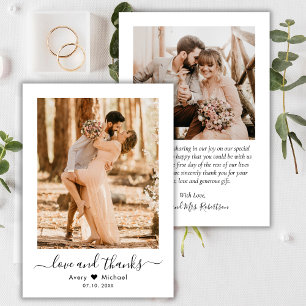 Carte De Remerciements Love and Thanks Script Modern Photo Mariage
