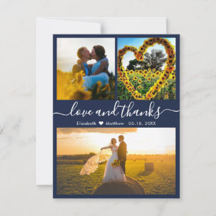 Carte De Remerciements Love and Thanks Script Navy Mariage Photo