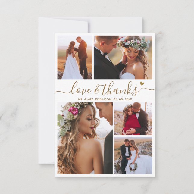 Carte De Remerciements Love and Thanks Script Photo Collage Coeur Mariage (Devant)