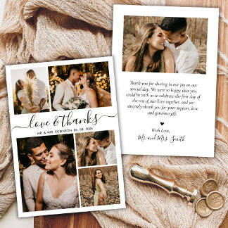 Carte De Remerciements Love and Thanks Script Photo Collage Mariage