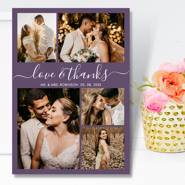 Carte De Remerciements Love and Thanks Script Purple 5 Mariage photo (Créateur téléchargé)